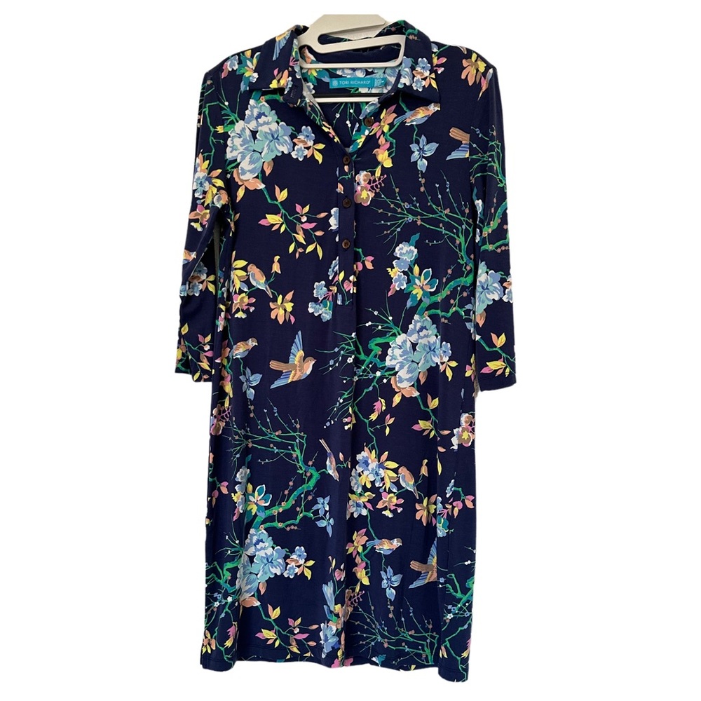 Tori Richard Honolulu Blue Floral Bird Dress Size S